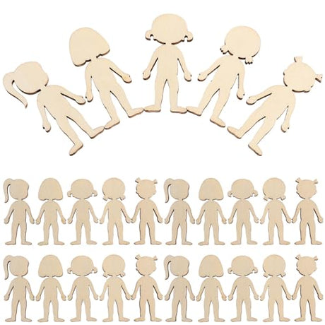 MAGICLULU 50pcs Wooden Girl Cutouts Female Shaped Unfinished People Cutouts Blank Wood Slices Gift Tags for DIY Craft Projects MAGICLULU