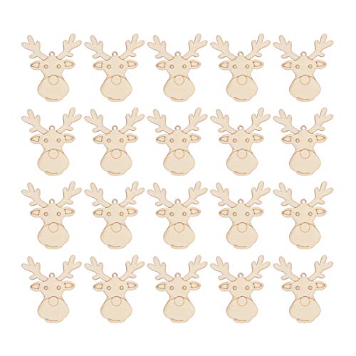 Holibanna 20pcs Unfinished Wooden Ornament Reindeer Hanging Embellishments Crafts for DIY Paint Holiday Decor Holibanna