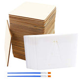 SKPPC 50 Pieces 4 Inch Unfinished Blank Wood Pieces with 26 Pieces Letters Stencils for Wall Decor Home Decoration DIY Craft Projects SKPPC