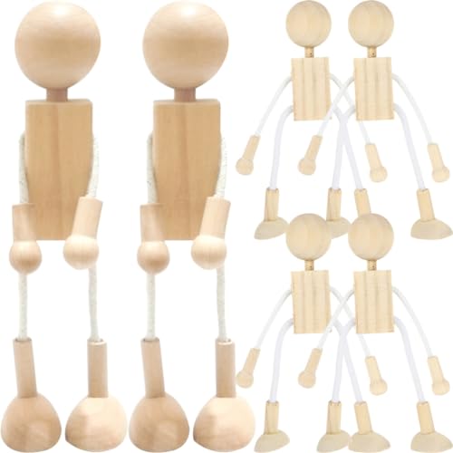 TEHAUX Wooden Peg Dolls, Unfinished Wooden Robot Unfinished Doll Bodies DIY Wooden Figures Wooden Toys for DIY Arts Crafts 6pcs - WoodArtSupply