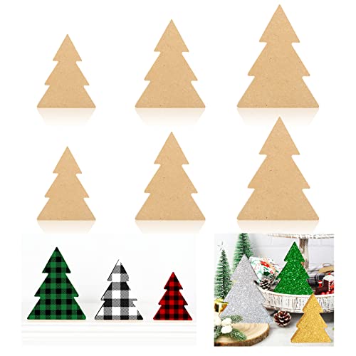 Whaline 6Pcs Christmas Tree Wooden Cutouts 3 Sizes Unfinished Xmas Tree Table Wooden Signs Farmhouse DIY Tiered Tray Decor for Christmas Home Kitchen