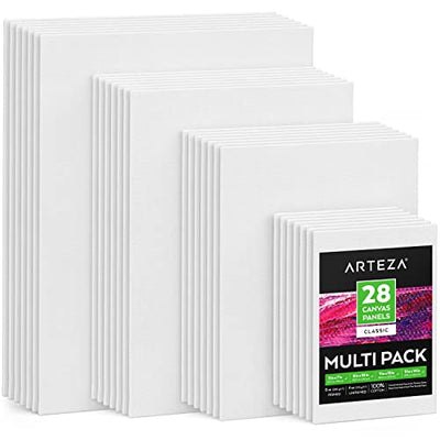 Arteza Canvases for Painting, Multipack of 28, 5 x 7, 8 x 10, 9 x 12, 11 x 14 Inches, Blank Canvas Boards, 100% Cotton, 8 oz Gesso-Primed, Art