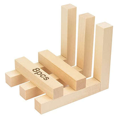8 Pack Unfinished Basswood Carving Blocks Kit, 6 x 1 x 1 Inch Unfinished Bass Wood Whittling Soft Wood Carving Block Set for Kids Adults Wood Carving