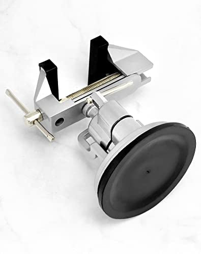 QWORK Portable Vacuum Base Vise with Multi-Angle Rotation - 3.15" Jaw Width Pivots Vise Portable Vacuum Base Vise, for Various Smooth Work Surfaces QWORK
