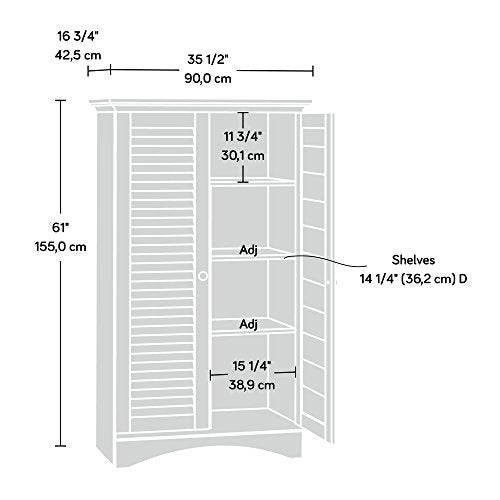 Sauder Harbor View Storage Pantry Cabinet, L: 35.43" x W: 16.73" x H: 61.02", Salt Oak finish - WoodArtSupply