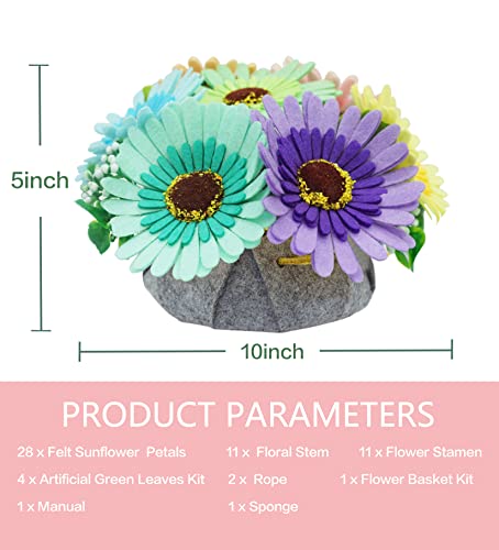 BAZIMA DIY Felt Flower Art Craft Kit, DIY Felt Sunflower and Chrysanthemum Bouquet Kit, 7pcs Felt Flowers,Floral Gifts,Beginner Craft Kit,Arrange BAZIMA ALICE