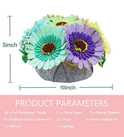 BAZIMA DIY Felt Flower Art Craft Kit, DIY Felt Sunflower and Chrysanthemum Bouquet Kit, 7pcs Felt Flowers,Floral Gifts,Beginner Craft Kit,Arrange - WoodArtSupply