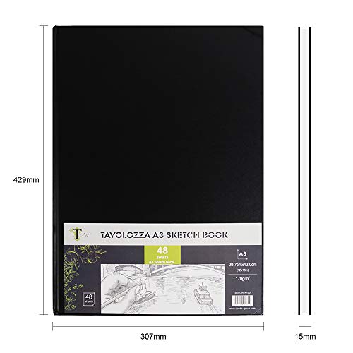 Tavolozza A3 (16.54"x11.69") Heavyweight Hardcover Sketch Book, 96 Pages (102 lb/170gsm), Durable Acid Free Drawing Paper for Painting & Drawing Dry - WoodArtSupply