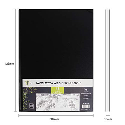 Tavolozza A3 (16.54"x11.69") Heavyweight Hardcover Sketch Book, 96 Pages (102 lb/170gsm), Durable Acid Free Drawing Paper for Painting & Drawing Dry - WoodArtSupply