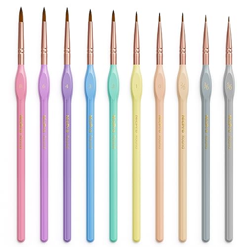Nicpro 10PCS Micro Fine Detail Paint Brush Set, Macaron Pastel Small Miniature Fine Tip Detail Brushes Kit for Acrylic Oil Watercolor, Craft, Models,