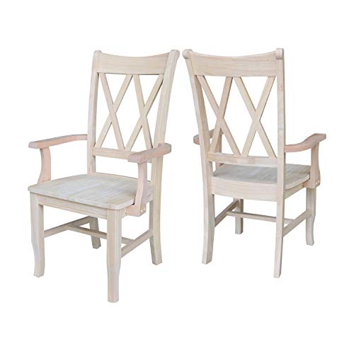 IC International Concepts Double X-Back Arms Chairs, Dining Height, Unfinished IC International Concepts