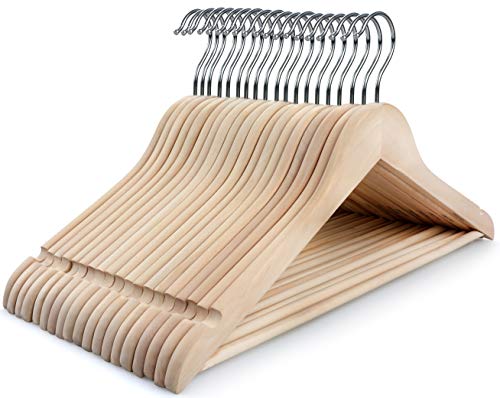 TOPIA HANGER Natural Unfinished Wooden Hangers with 360°Strong Swivel Hook and Smoothly Cut Shoulder Notches, 18-Pack Solid Wood Clothes Hangers for TOPIA HANGER