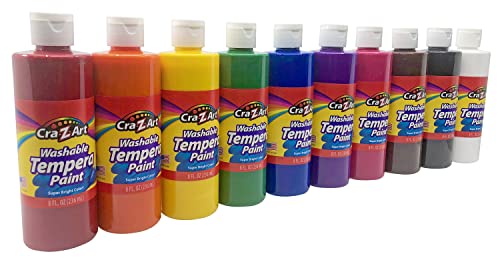 Cra-Z-Art Washable Tempera Paint Bulk Pack 10ct, Assorted Colors 8oz each bottle - WoodArtSupply