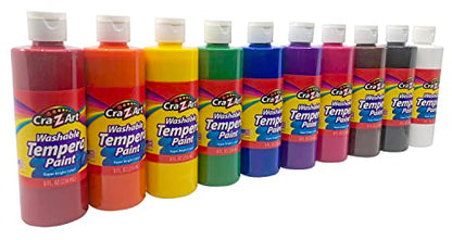 Cra-Z-Art Washable Tempera Paint Bulk Pack 10ct, Assorted Colors 8oz each bottle - WoodArtSupply