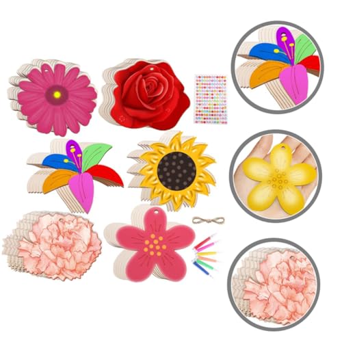 Gogogmee 1 Set Painting Flower Wood Piece Wooden Flower Discs Crafts Unfinished Wood Slices Wood Cutouts Shapes Kids Arts and Crafts DIY Painting Gogogmee