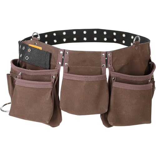 VEVOR 13 Pockets Tool Belt, Adjusts from 29 Inches to 54 Inches, Leather Heavy Duty Tool Pouch Bag with Dual Hammer Loops, Tool Bag for Electrician, VEVOR