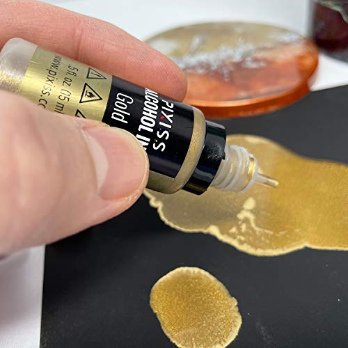 Pixiss Metallic Alcohol Ink Set - Silver and Gold Metallic Alcohol Ink Mixatives, 5oz Metallic Alcohol Pigment Resin Dye, Alcohol Inks for Epoxy - WoodArtSupply