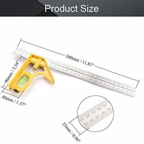 Utoolmart 300mm 12Inch Engineers Combination Try Square Set Right Angle Guide Yellow 1pcs Utoolmart