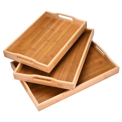 Prosumers Choice 3-Piece Set Bamboo Serving Trays with Handles - With Sizes, 1xS (38.1x25.4x4.9cm), 1xM (40.6x28.0x4.9cm), 1xL (43.2x30.5x4.9cm) - Prosumer's Choice