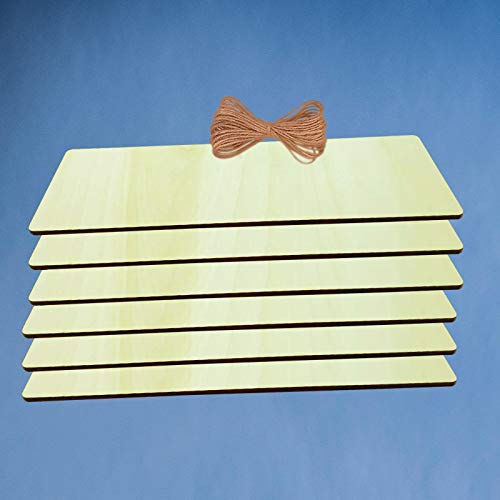 Unfinished Wood Sign Blank Rectangle Hanging Wooden Plaque DIY Craft Project Wood Sign with Rope Door Wall Art (15.7 x 4.7 x 0.2 in, 6-Pack) YOUFU