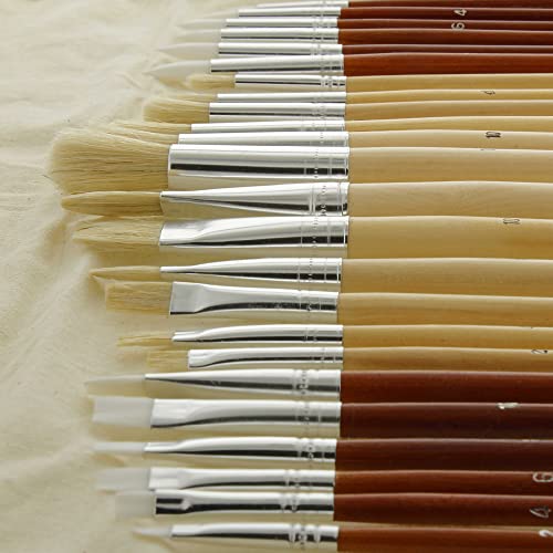U.S. Art Supply 24-Piece Oil & Acrylic Artist Paint Brush Set with Long Handles, Canvas Brush Organizer Holder Roll-Up - Round, Flat Tips, Use for U.S. Art Supply