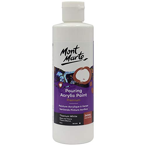 MONT MARTE Premium Pouring Acrylic Paint, 240ml (8.11oz), Titanium White, Pre-Mixed Acrylic Paint, Suitable for a Variety of Surfaces Including - WoodArtSupply