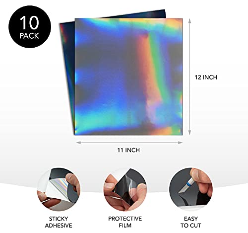 Black Metallic Vinyl Holographic & Oil Slick Vinyl Permanent for Cricut: [10PK, 12 x 11 inch] Black Chrome Vinyl, Chrome Vinyl & Black Holographic Kraftex