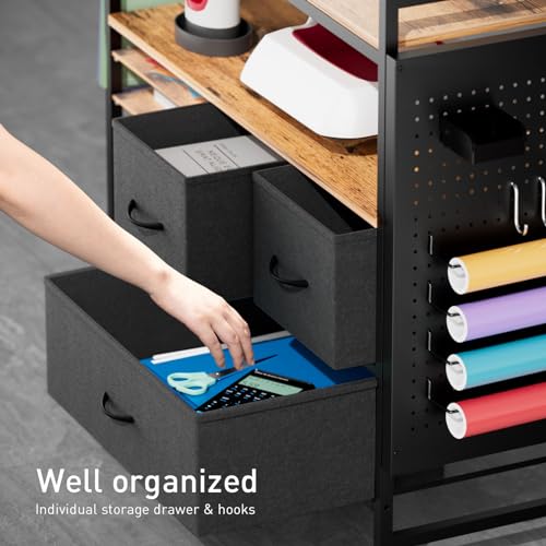 PUNLUXU Organizers and Storage Compatible with Cricut Machines - Vinyl Roll Holder, DIY Pegboard with Accessories Organizer, Rolling Craft Table with PUNLUXU