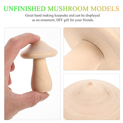 COHEALI 10pcs Wooden Mushroom Wooden Peg Figures Wood Carved Mushrooms Unfinished Doll Balnk Mushroom Model Wood Peg People Toy for Kids Wood Toys