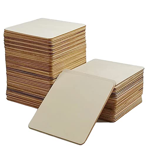 WLIANG 50 Pcs Unfinished Wood Pieces, Natural Blank 5 X 5 Inch Wood Squares, Wooden Square Cutouts Tiles for DIY Crafts Painting, Coasters Engraving,