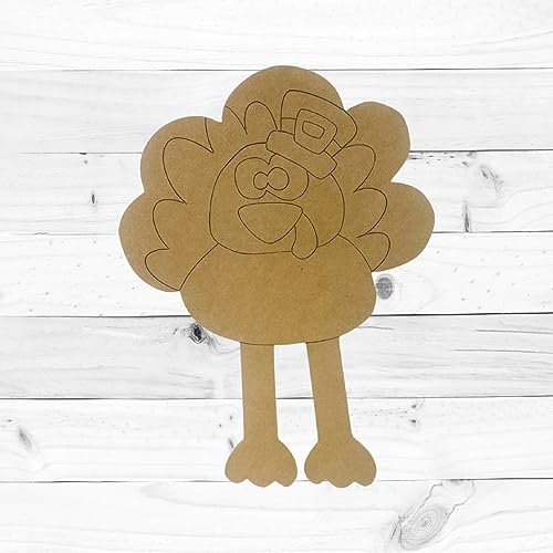 Turkey with Long Legs, Thanksgiving Shape, Unfinished Wood Cutout, Paint by Line Build-A-Cross