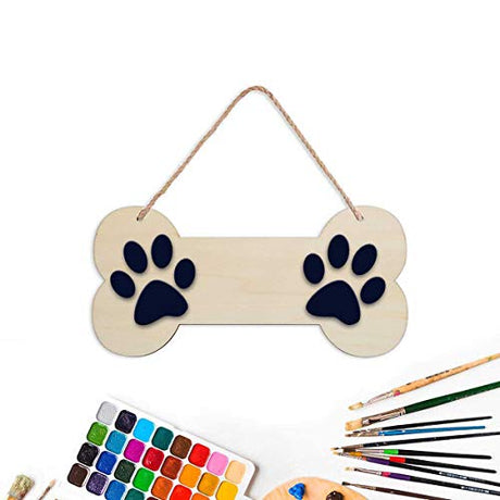 JANOU 3pcs Bone Wood Sign Blank Hanging Wooden Plaque DIY Craft Project Dog Bone Wood Sign with Rope Door Wall Art Decorative, 7.9x3.9 in JANOU