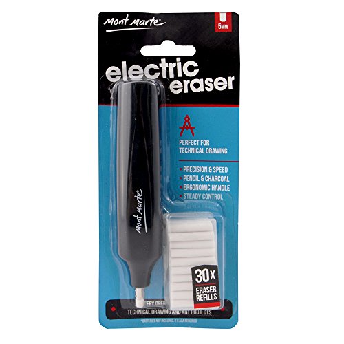 Mont Marte Electric Eraser, Includes 30 Eraser Refills. Suitable for use with Graphite Pencils and Color Pencils. MONT MARTE