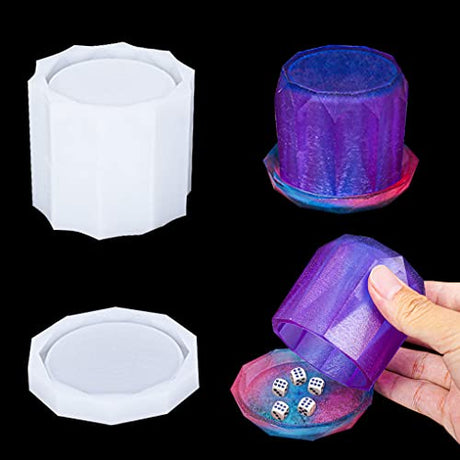 FineInno Origami Dice Cup Resin Mold Geometric Box Silicone Molds with Lid Bell Jar Epoxy Casting Mold for Party Game Display Dome Cover Home Decor FineInno