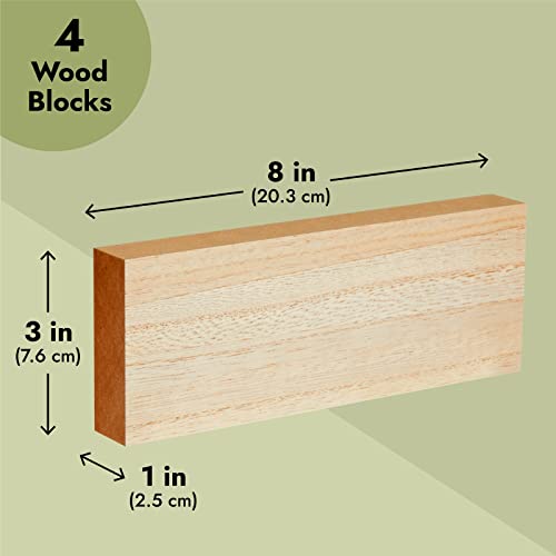 4 Pack Unfinished MDF Wood Rectangles for Crafts, 1 Inch Thick Rectangle Wooden Blocks for Crafting (3 x 8 in)