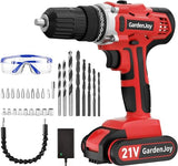 GardenJoy 21V Cordless Power Drill - Electric Drill Set with Battery and Fast Charger, 30pcs Drill/Driver Bits, 2 Variable Speed, 3/8" Keyless Chuck, GardenJoy