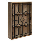Kate and Laurel Megara Decorative Wooden Wall Hanging Curio Cabinet for Open Storage with Decorative Black Iron Door, Rustic Brown Kate and Laurel