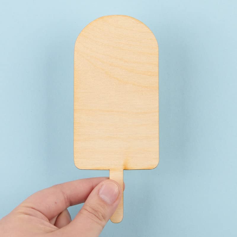 Pack of 12 Unfinished Wood Popsicle Ice Cream Cutouts - Blank Wooden Freezer Ice Pop Craft Shapes Ready to Paint and Decorate for Summer Craft Factory Direct Craft