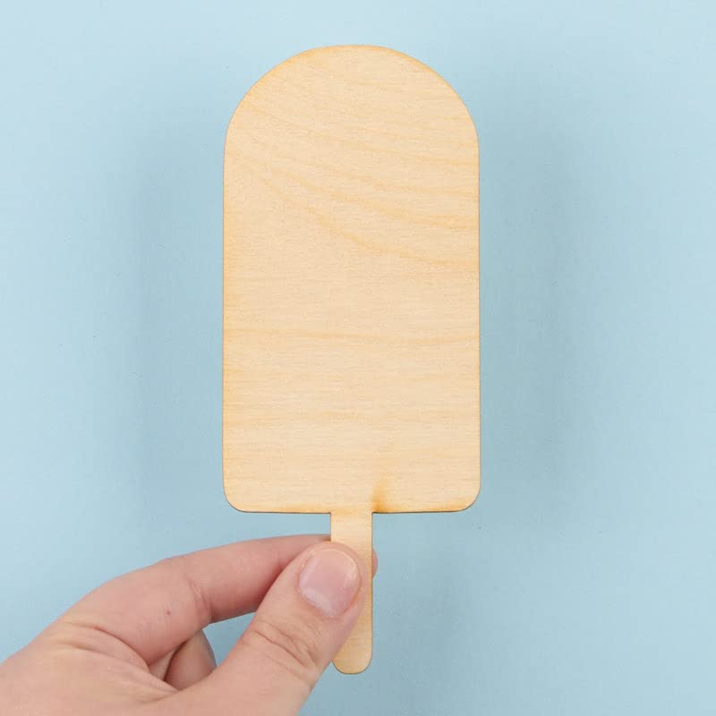 Pack of 12 Unfinished Wood Popsicle Ice Cream Cutouts - Blank Wooden Freezer Ice Pop Craft Shapes Ready to Paint and Decorate for Summer Craft - WoodArtSupply