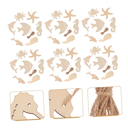 TEHAUX 70pcs Marine Animal Wood Chips Under The Octopus Cutouts Unfinished Wooden Slices Wood Sea Animals Cutouts Ocean Party Favor Unfinished Wooden TEHAUX