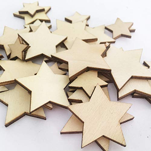Sewroro 200pcs Wooden Stars Unfinished Wood Star Pieces Mini Unfinished Wood Craft Star Craft Wood for Making Wedding Crafts Sewroro