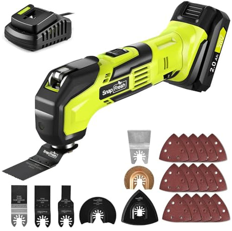 SnapFresh Cordless Oscillating Tool, 20V Oscillating Multi-Tool with 6 Speed, 3.2°Oscillating Angle, 22pcs Accessories, 2.0Ah Battery and Fast SnapFresh