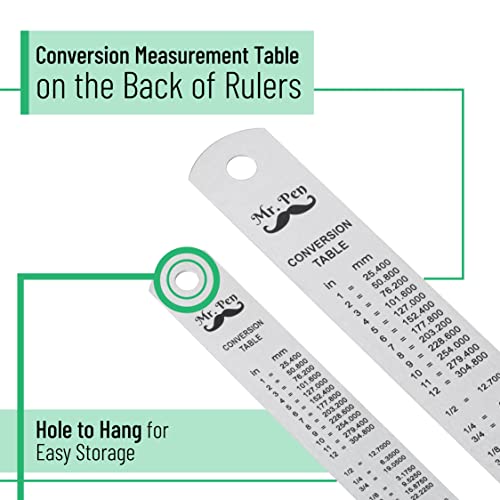 Mr. Pen Steel Rulers, 6 inch and 12 inch Metal Rulers, Pack of 2 Mr. Pen
