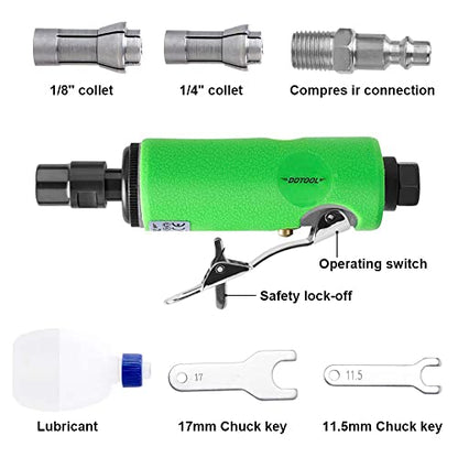 DOTOOL 1/4" Air Die Grinder Kit Straight Pneumatic 28000 RPM Rear Exhaust Polisher with 1/4"(6MM) and 1/8"(3MM) Collets Mini and Compact Size, - WoodArtSupply