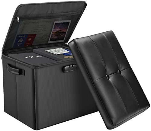 DocSafe Storage Ottoman with Lock,Fireproof Folding Ottoman Foot Rest Stool Storage Chest with Storage Safe for Important Documents,Waterproof 17 DocSafe