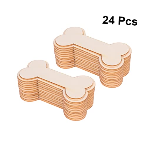 VILLCASE 24PCS Wood Embellishments Wood Bone Shape Christmas Unfinished Wood Cutout Dog Bone Wood Cutout Dog Bone Embellishments Round Labels Gift