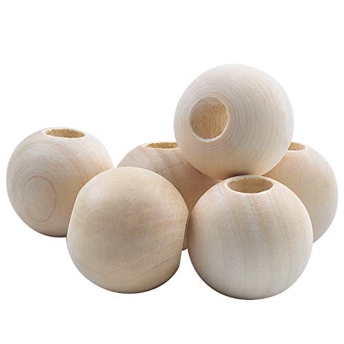 Jdesun 25 Pieces Wooden Beads, Natural Round Wood Loose Beads Wood Spacer 30mm x Diameter 3/8" Hole Jdesun
