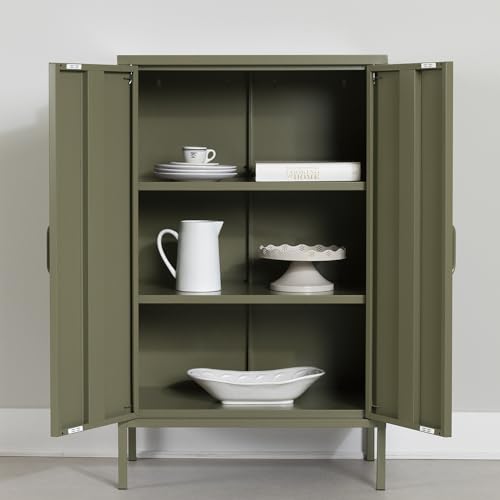 South Shore Eddison Metal 2-Door Storage Cabinet, Olive Green - WoodArtSupply