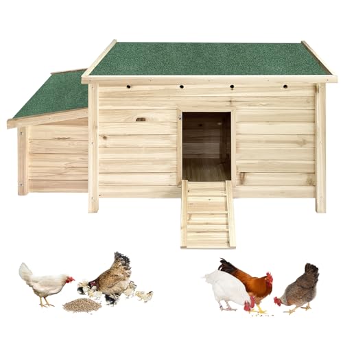 Unovivy Wooden Chicken Coop Hen House Poultry Cage with 2 Chicken Nesting Box & Ramp, Waterproof Roof Chicken Coop Pet House for Chicken Rabbit - WoodArtSupply