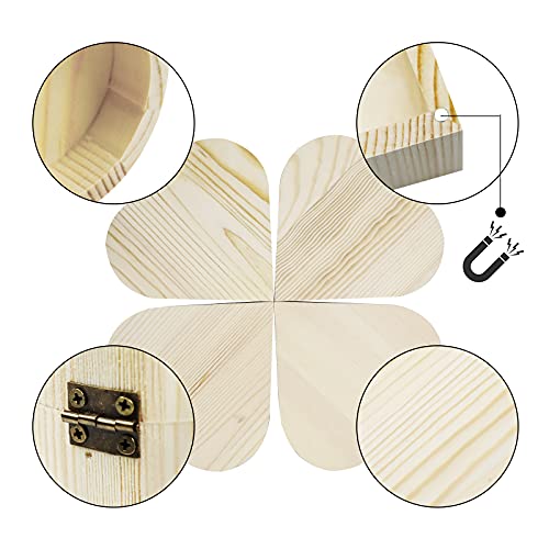 Chris.W 4 Pieces Unfinished Wooden Box Heart Shaped Eternal Flower Storage Box, Natural Wood Box with Maganets for Crafting Making Jewelry Box Art Chris.W